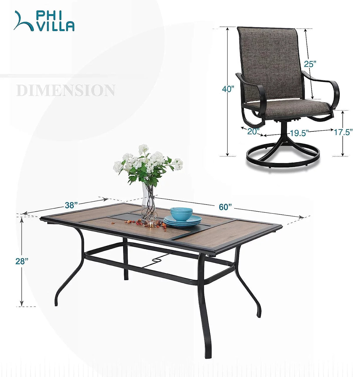 Patio Dining Set with Umbrella 6 Person O400700