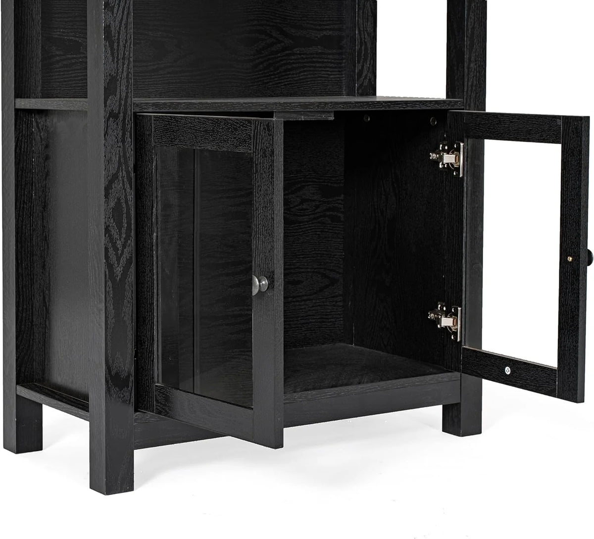 Black Wooden Bookcase And Storage Cabinet With Tempered Glass Doors And 3 Upper Shelves L57333