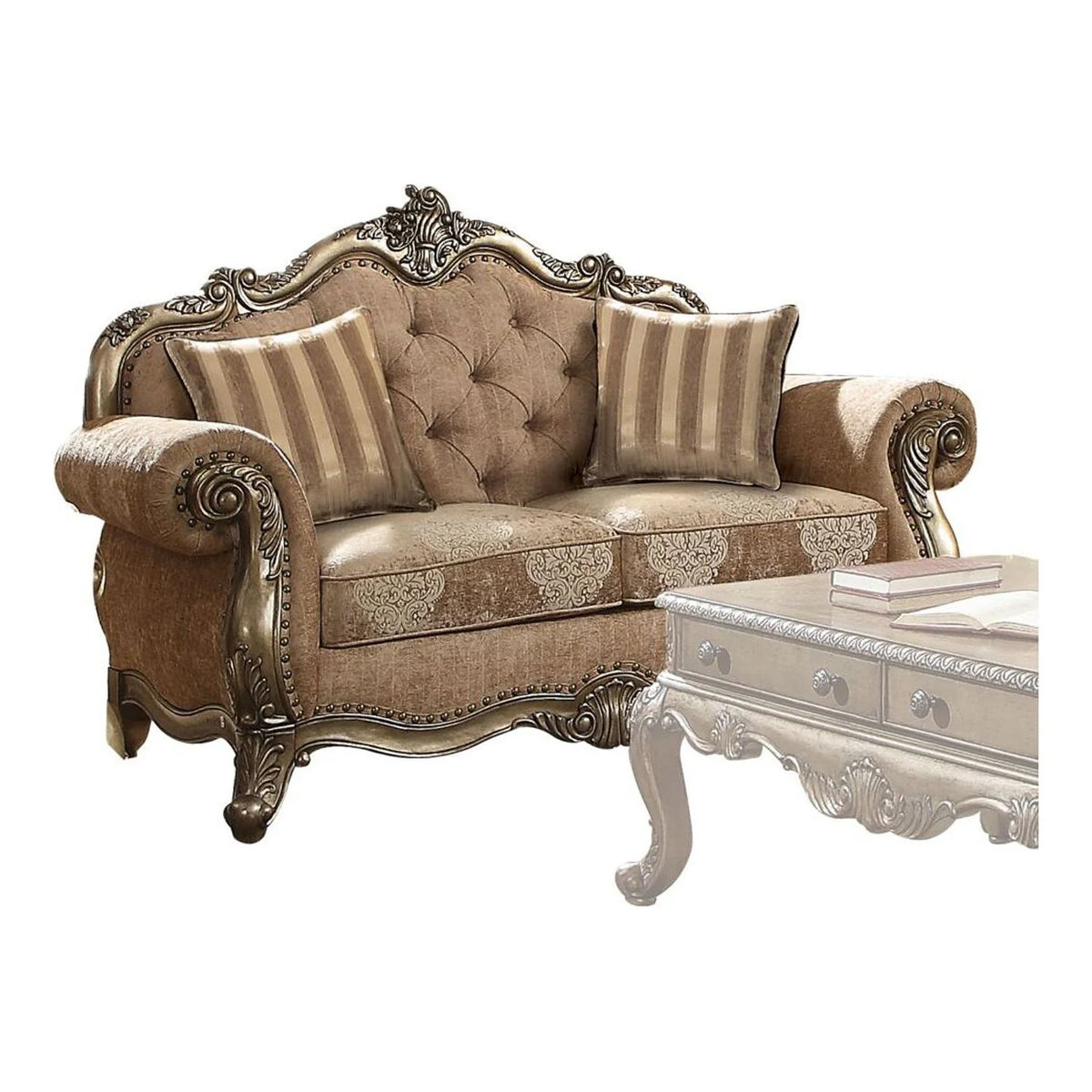 Fabric Vintage Oak Loveseat with 2 Pillows U8427