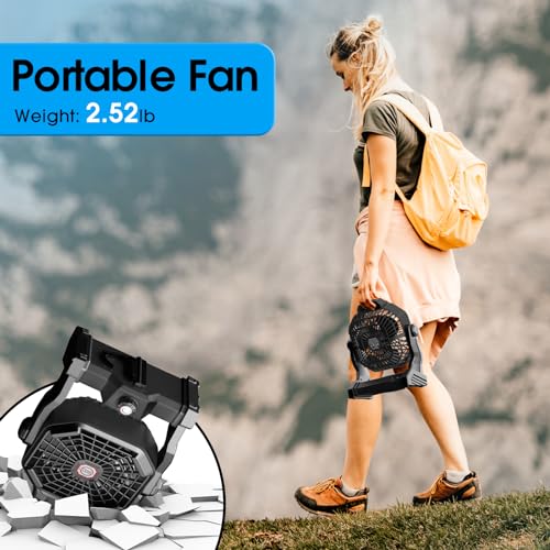 9 Inch Rechargeable Battery Powered Camping Fan with LED Lantern V682