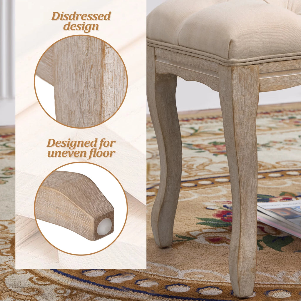 Beige Upholstered Wood Bed Bench I33332