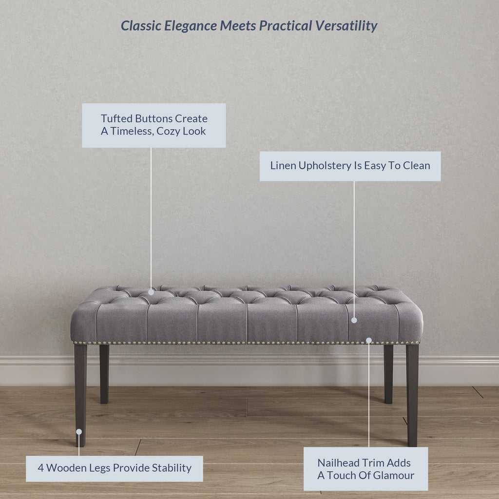 Grey Linen Upholstered Ottoman Bench Q53731