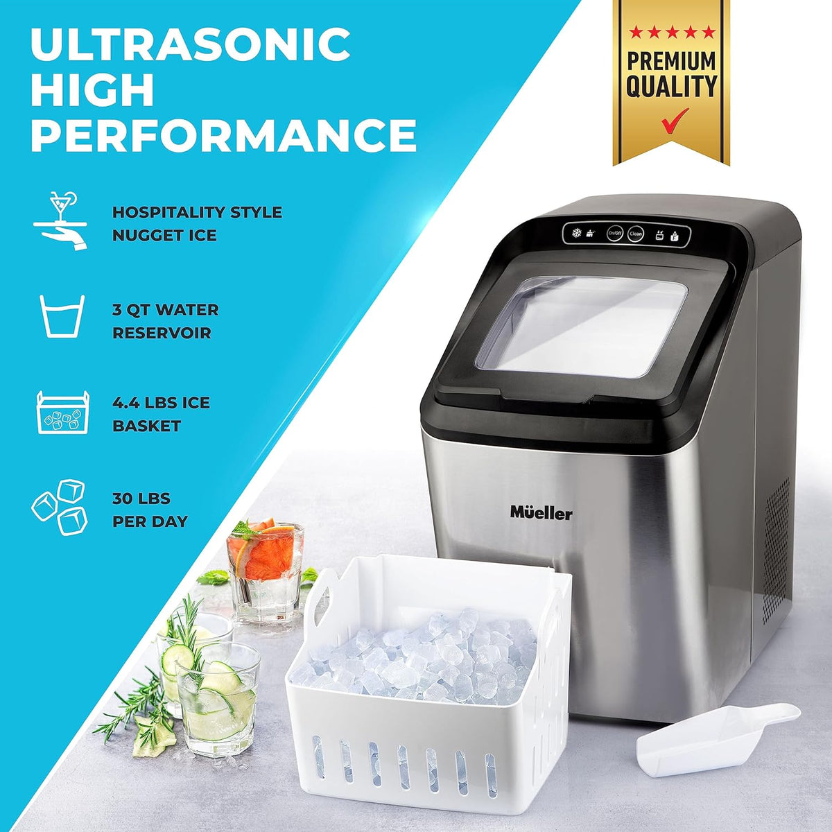 Countertop Nugget Ice Maker, 30 lbs Daily, 3 QT Tank B733