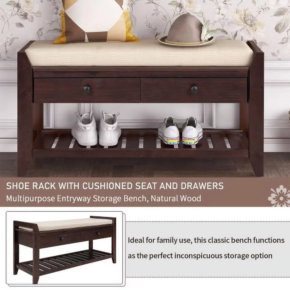 Cushioned Shoe Rack Bench with Drawers Q52500