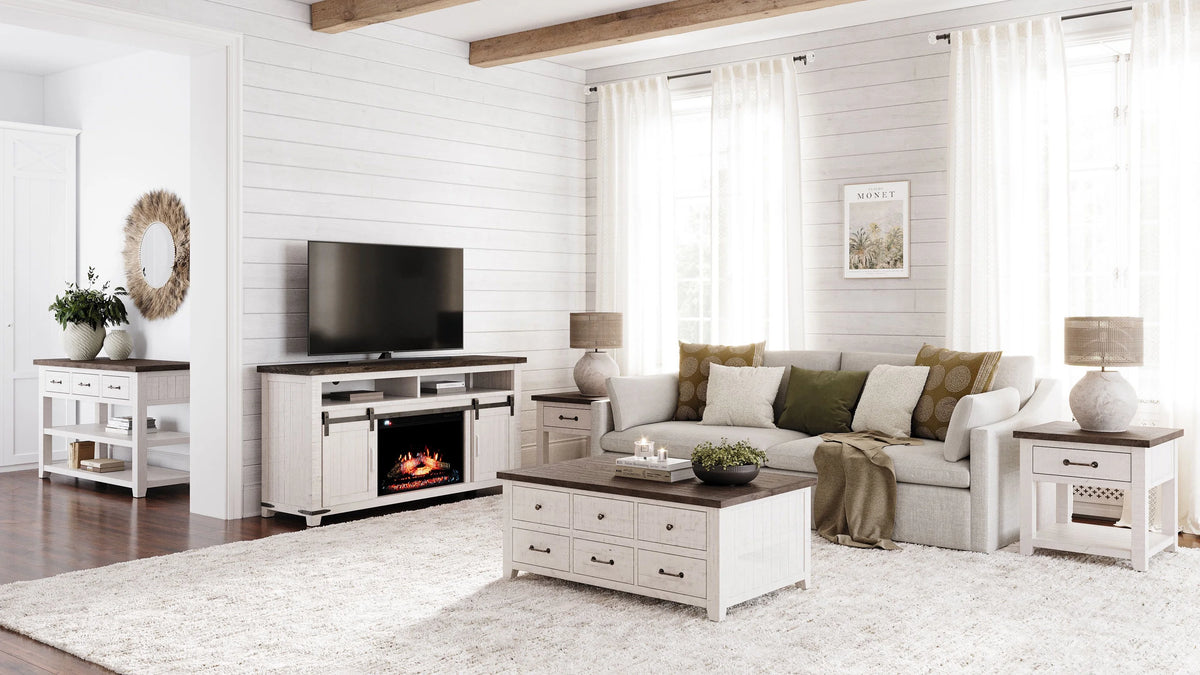 Solid Pine 64" TV Stand Console with Electric Fireplace E811