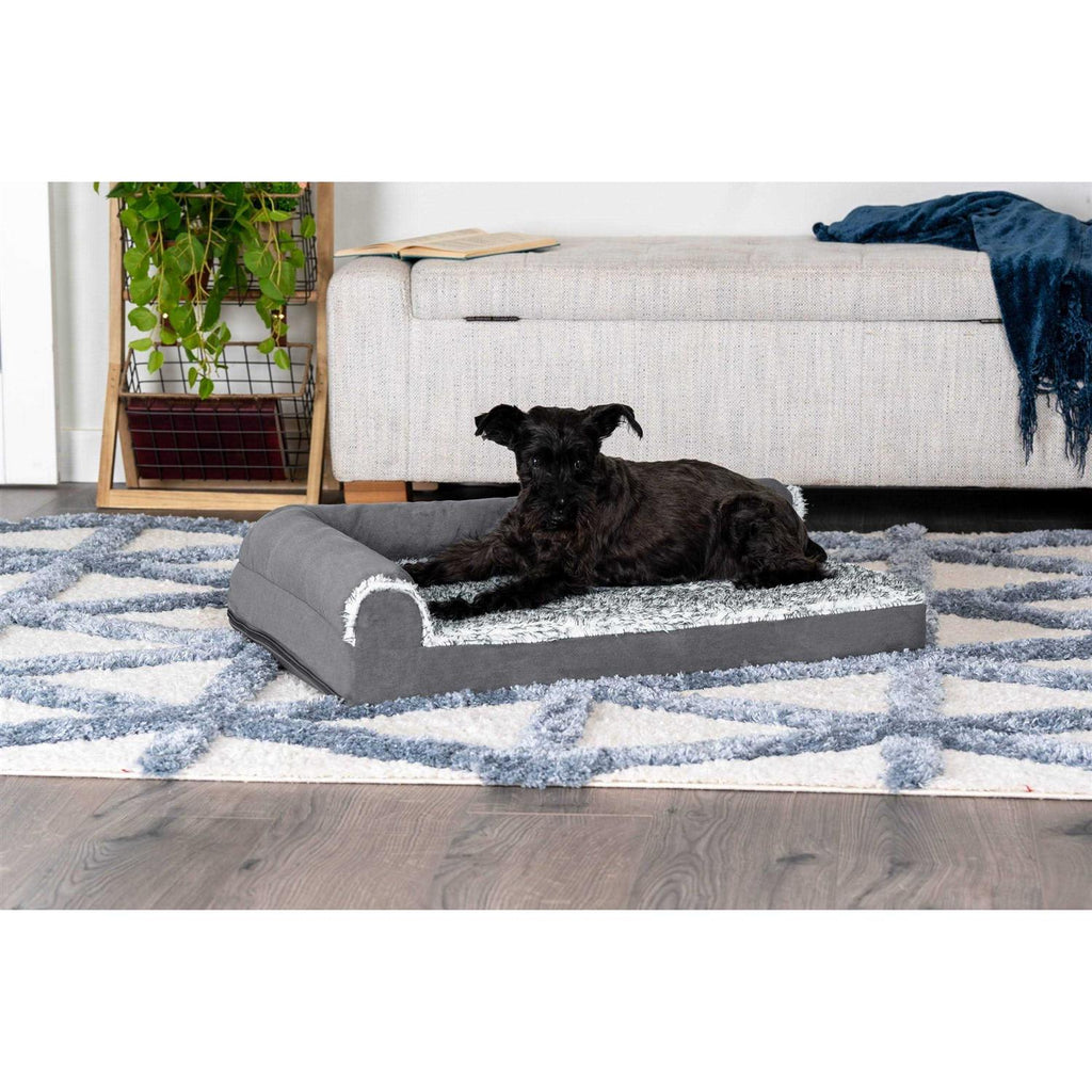 Two-Tone Faux Fur Suede Chaise Lounge Dog Bed F777