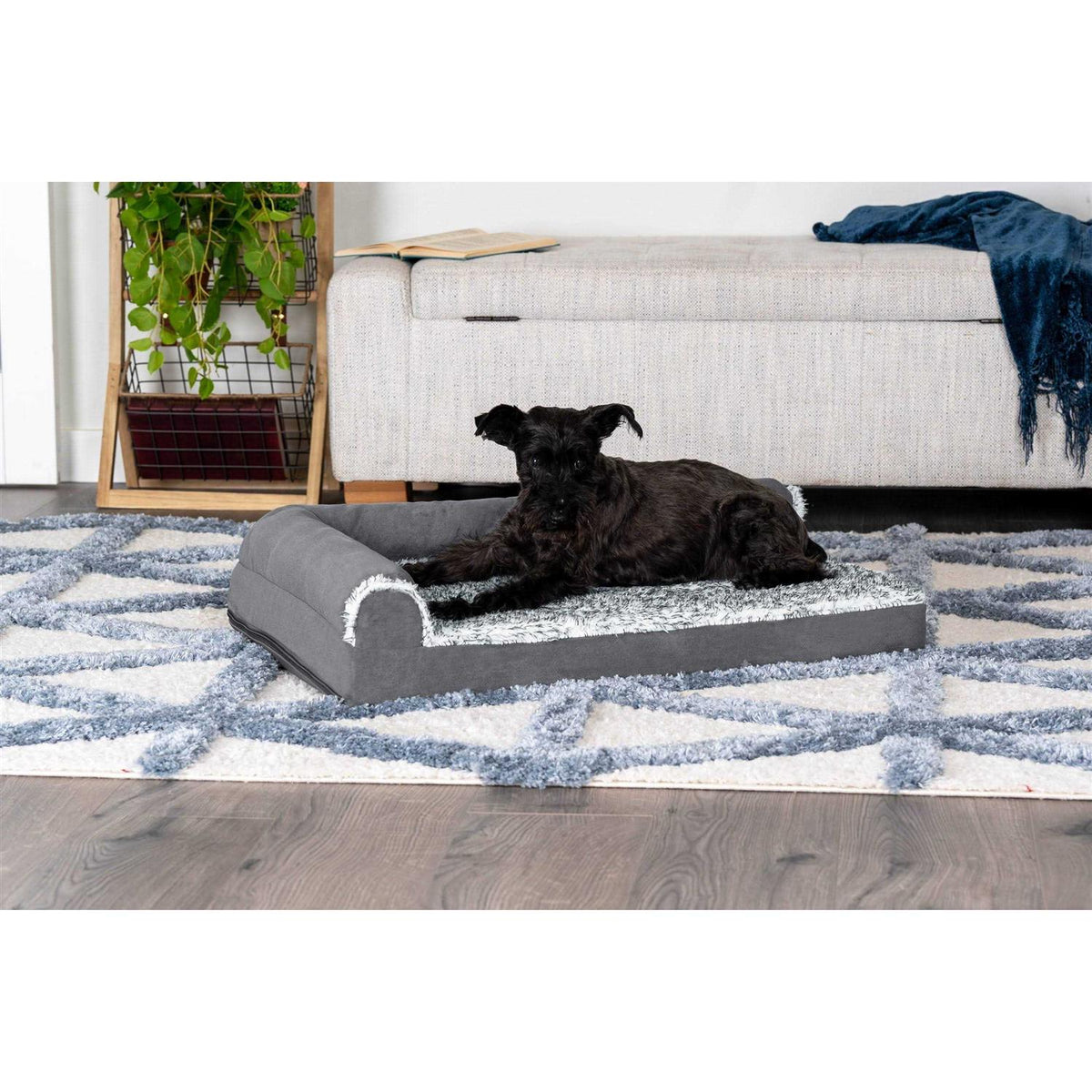 Two-Tone Faux Fur Suede Chaise Lounge Dog Bed F777