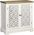 White Sideboard Buffet Cabinet with Double Glass Doors and Solid Wood Countertop B906509