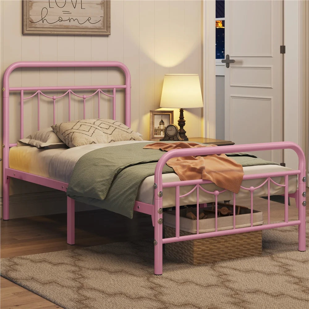 Queen Size Matte Black Metal Platform Bed Frame with Headboard and Footboard F201