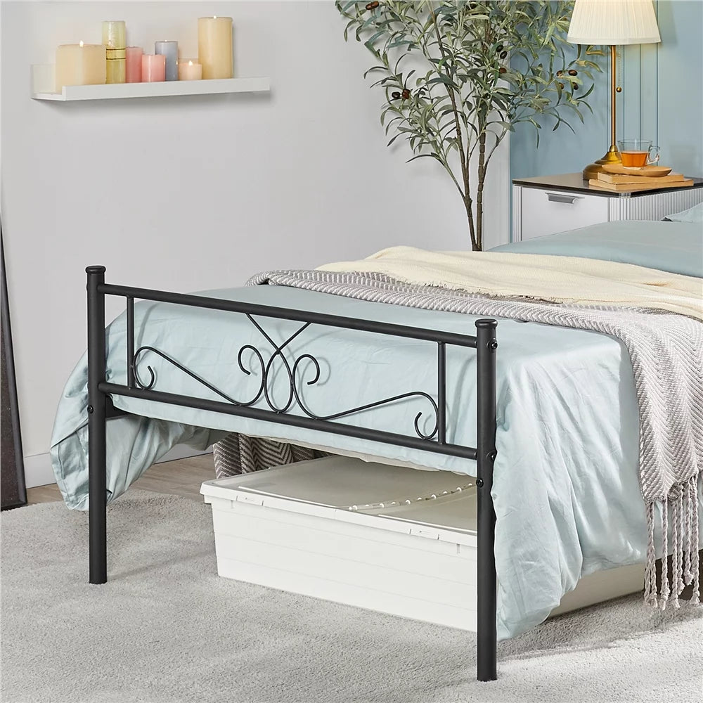 Twin Size Black Metal Platform Bed Frame with Headboard and Footboard O1981