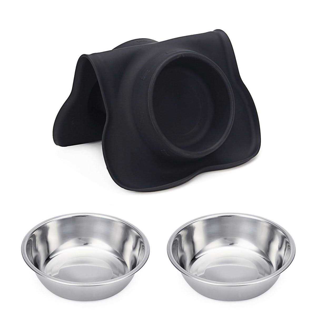 2 Stainless Steel Dog Bowl with Non-Skid Silicone Mat and Food Scoop J70872