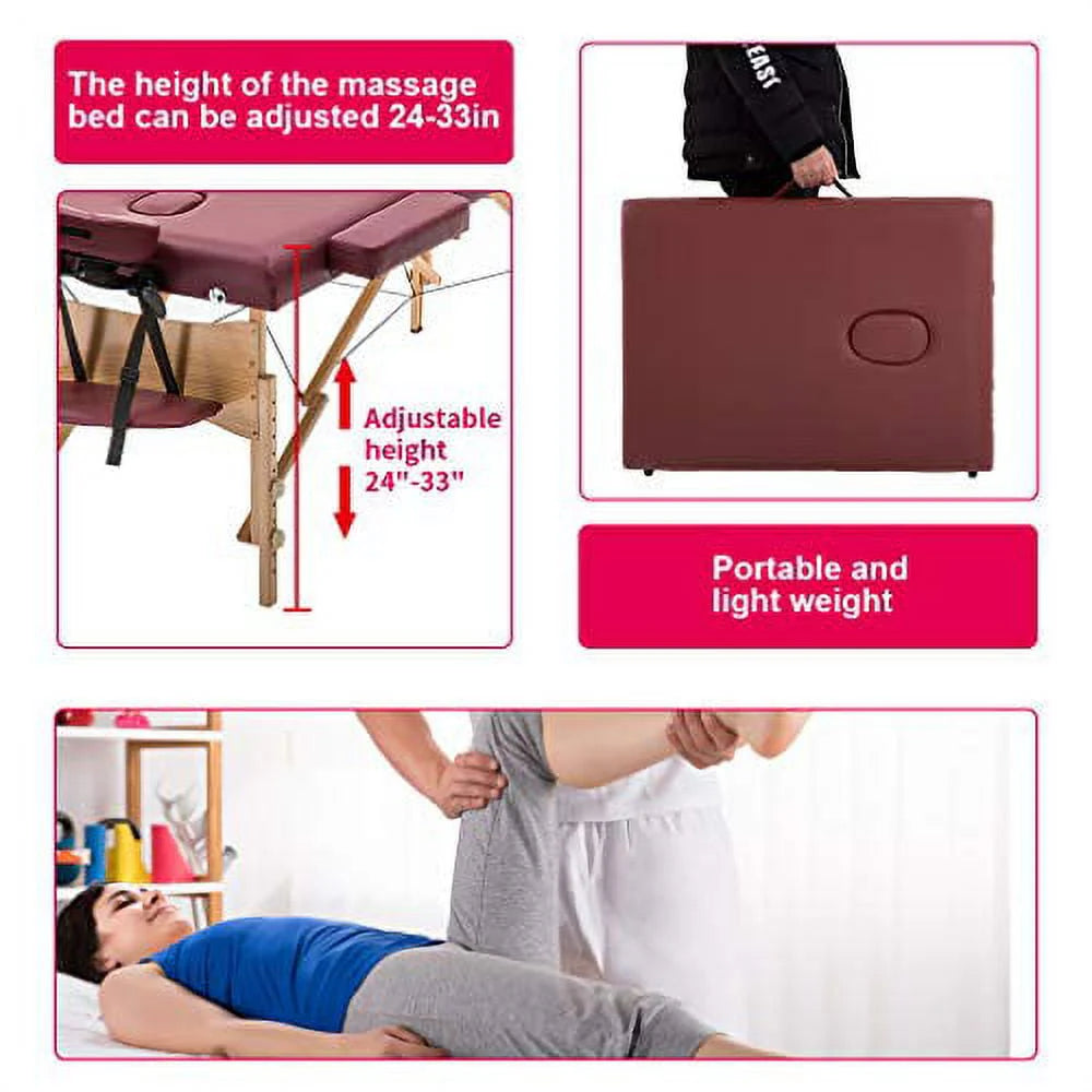 Adjustable Folding Portable Massage Table with Carry Case, Black X6459