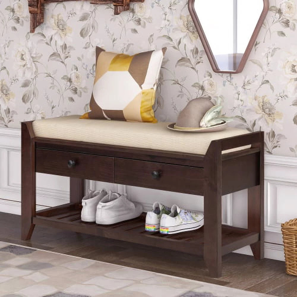 Cushioned Shoe Rack Bench with Drawers Q52500