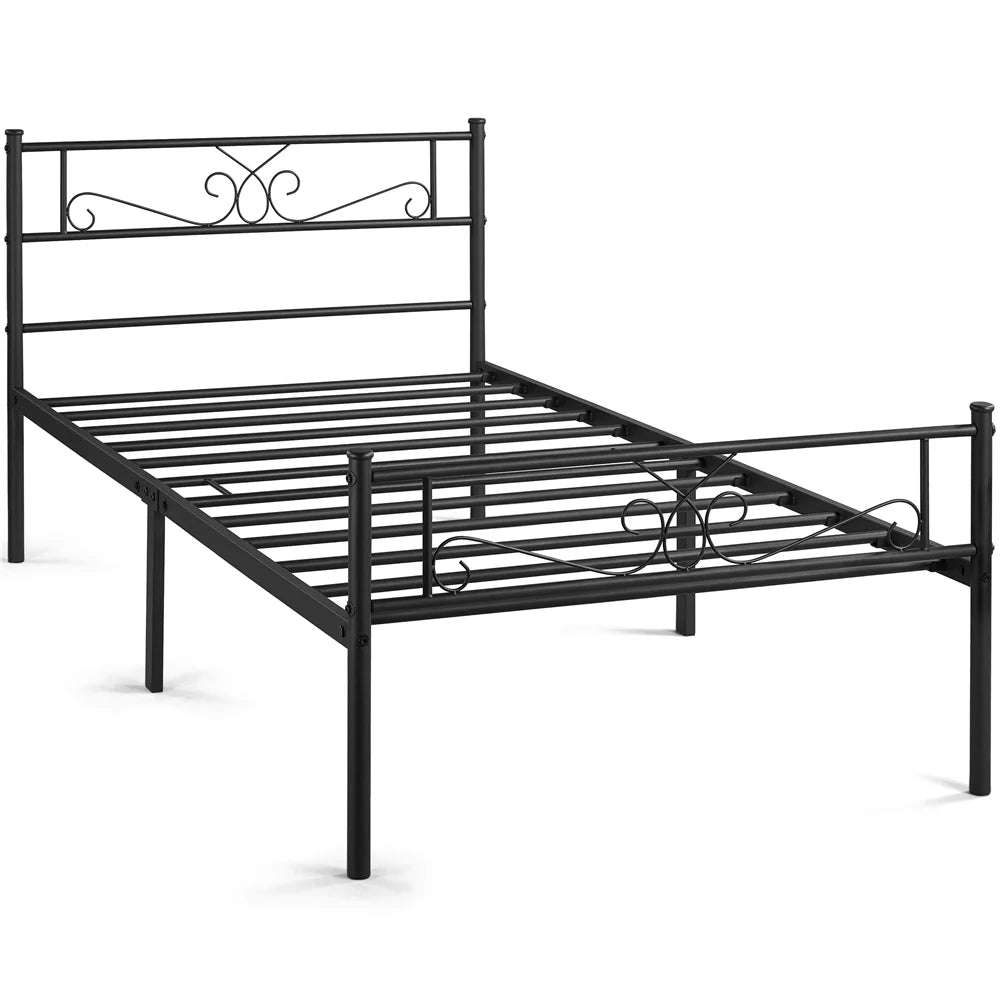 Twin Size Black Metal Platform Bed Frame with Headboard and Footboard O1981