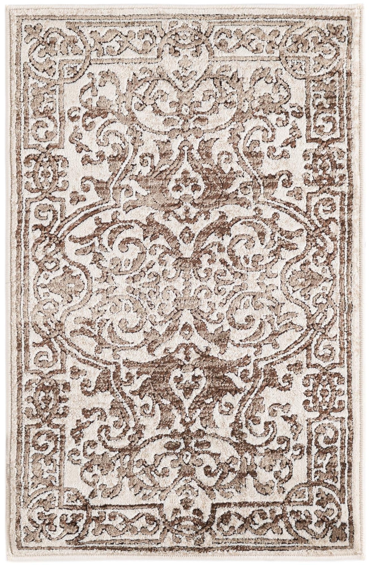 Chocolate Brown Traditional Border Rug B7004