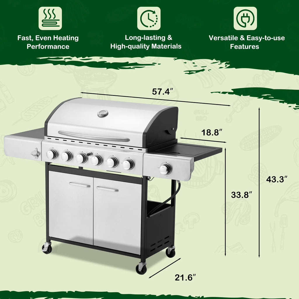 6-Burner Propane Gas Grill Stainless Steel with Side Burner U36091