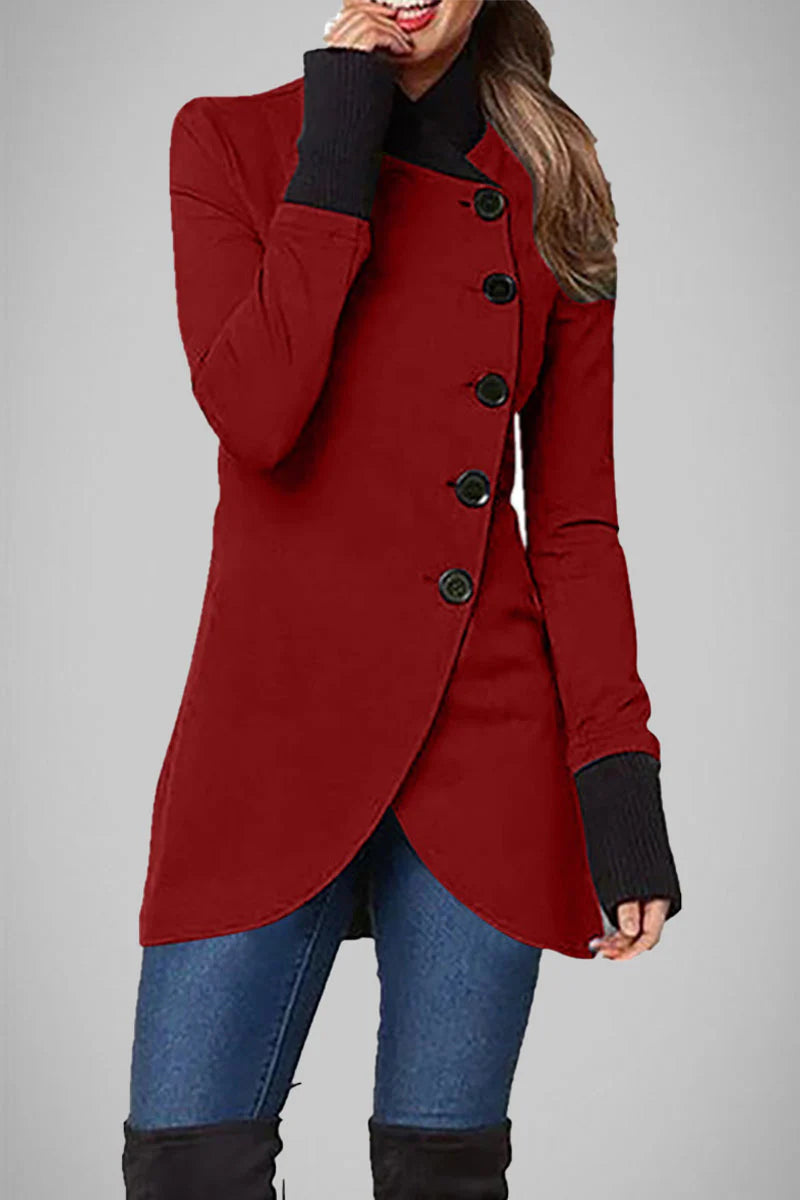 Solid Buttons Polo Collar Outerwear C9299