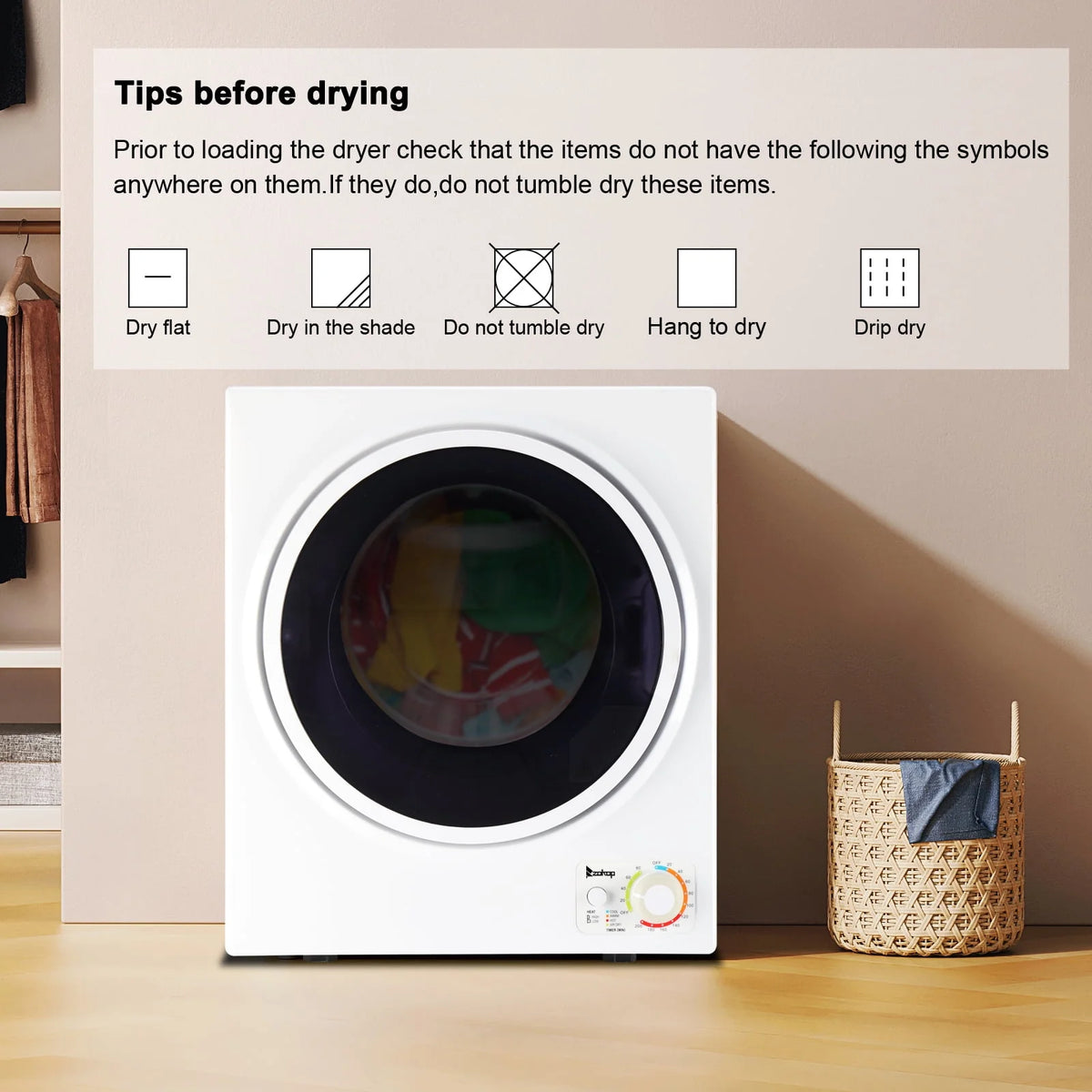 850W 1.6cu ft Front Load Electric Clothes Dryer with Stainless Steel Tub G691