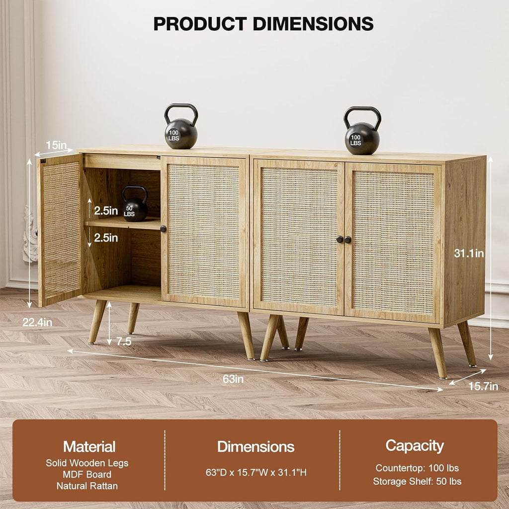 Set of 2 Rattan Sideboard Cabinet with Storage H8433