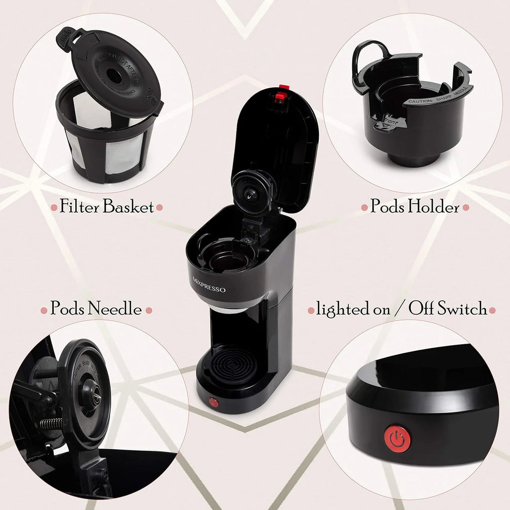 2 in 1 Single Serve Coffee Machine Black 14 Oz X7543