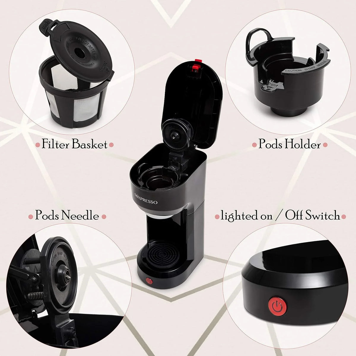 2 in 1 Single Serve Coffee Machine Black 14 Oz X7543