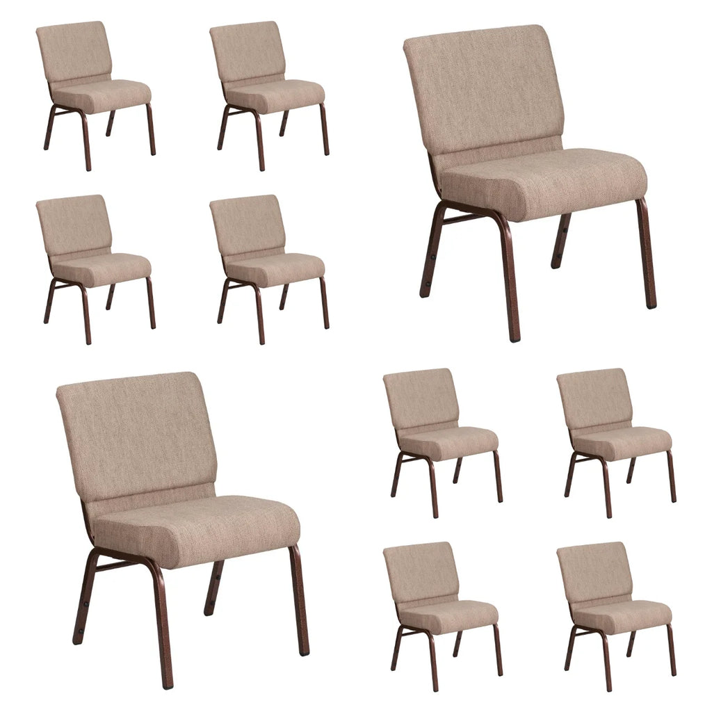 21'' Wide Beige Fabric Stackable Church Chair with Book Pouch B7452