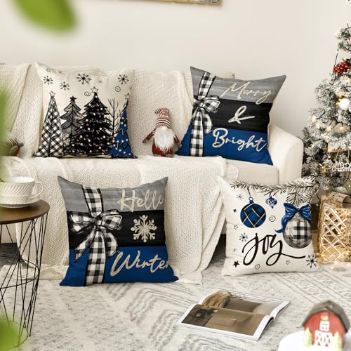 Merry Christmas Throw Pillow Covers 18 x 18 Inch Set of 4 P17107